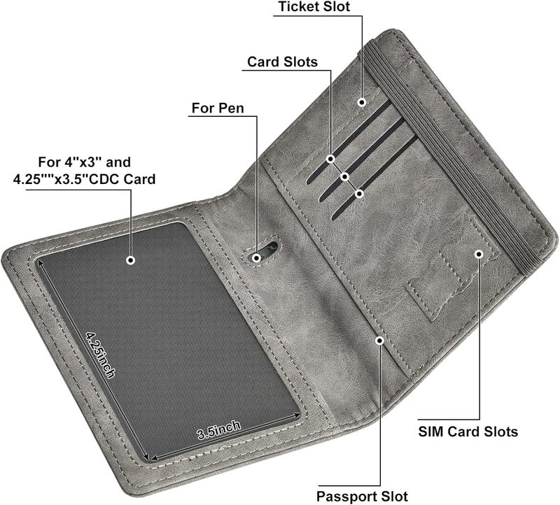 HerriaT Passport and Vaccine Card Holder Combo,Cover Case with CDC Vaccination Card Slot, Leather Travel Documents Organizer Protector, with RFID Blocking, for Women and Men - Image 3